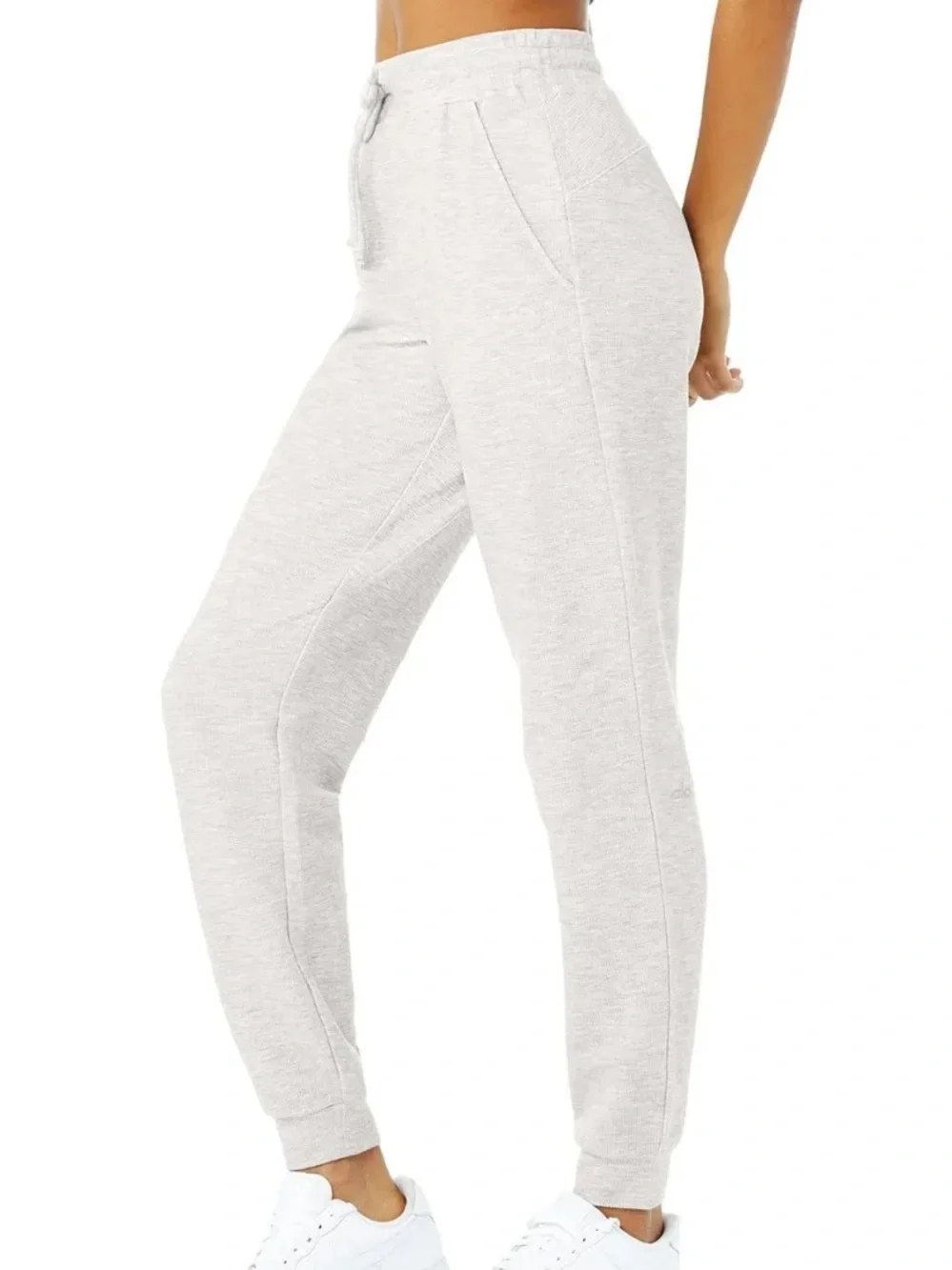 Alo Yoga sz M Micro Waffle Fireside Drawstring Sweatpants Jogger Heather Gray
